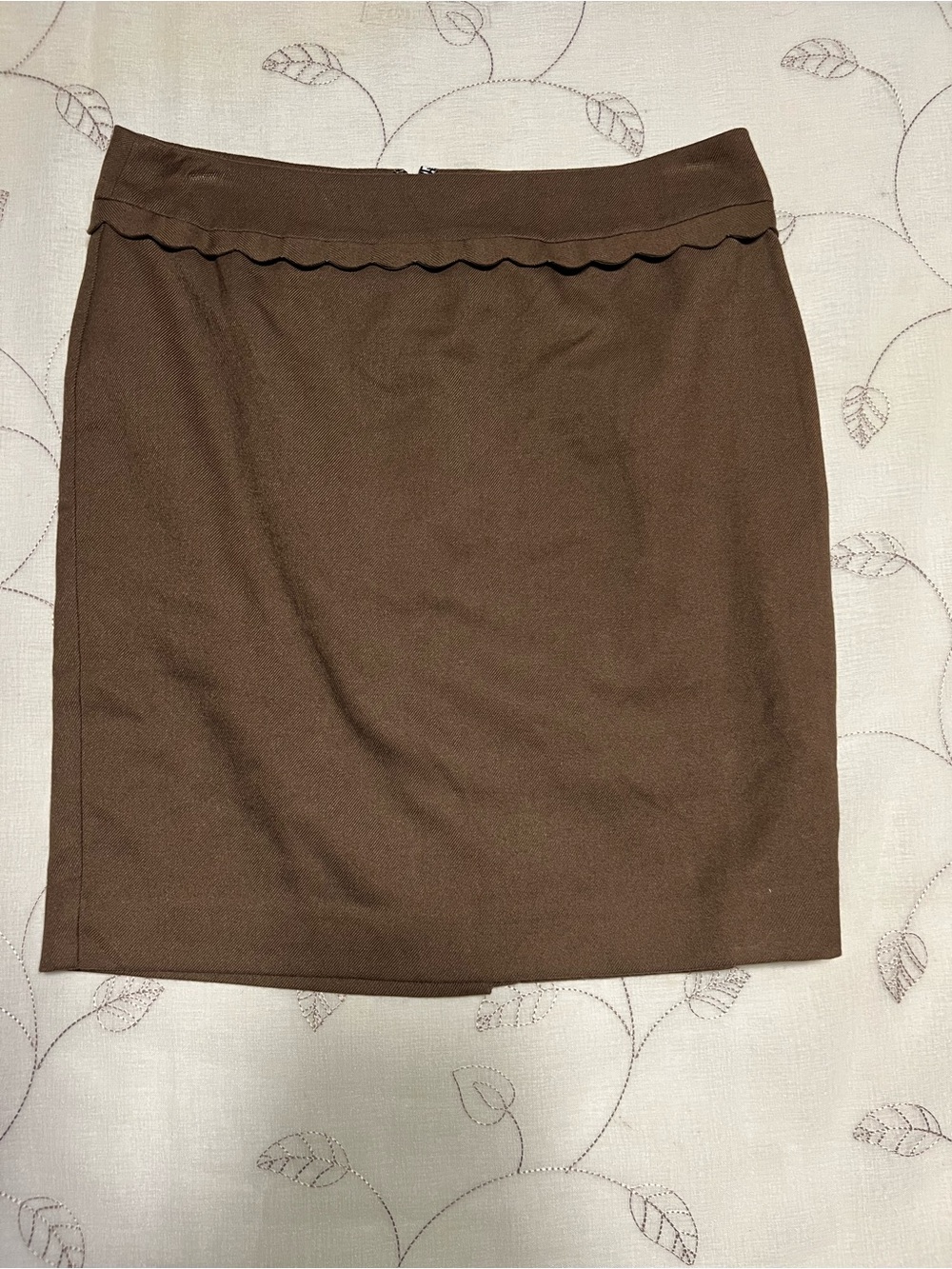 LOFT Brown Scalloped Waist Pencil Skirt